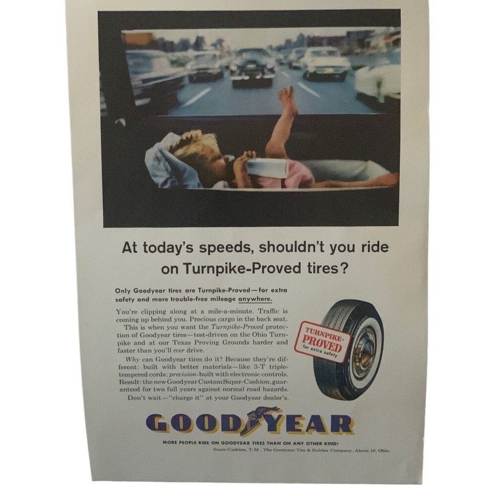 Vintage 1961 Goodyear Todays Speeds Ad Advertisment